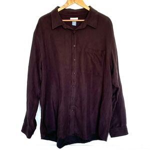 Breakwater Shirt Men's XXL Brown Velvet Button Down Long Sleeve Pocket Top